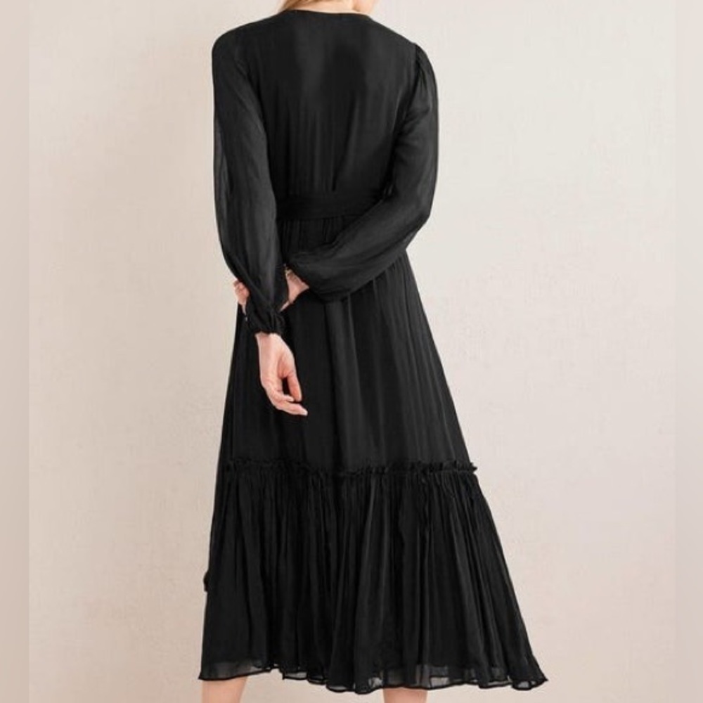 NWT Boden Long Sleeve maxi Wrap Dress Black spring fall - Picture 4 of 7